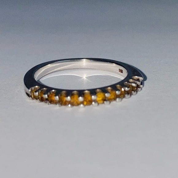 Citrine Band Ring Sterling Silver Gemstone November Birthstone Dainty Size 7.75 - Picture 2 of 11
